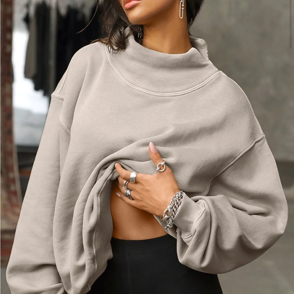 Joah Brown Grey Turtleneck Sweatshirt - Picture 4 of 5